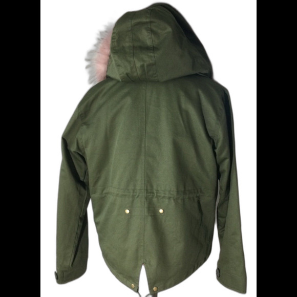 A+K Jacket Parka Women’s Size L Green Pink Removable Faux Fur Lining & Hood - Picture 2 of 12